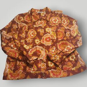 Isaac Mizrahi Live Women's L Multicolor Floral Print STRECH Knit Jacket